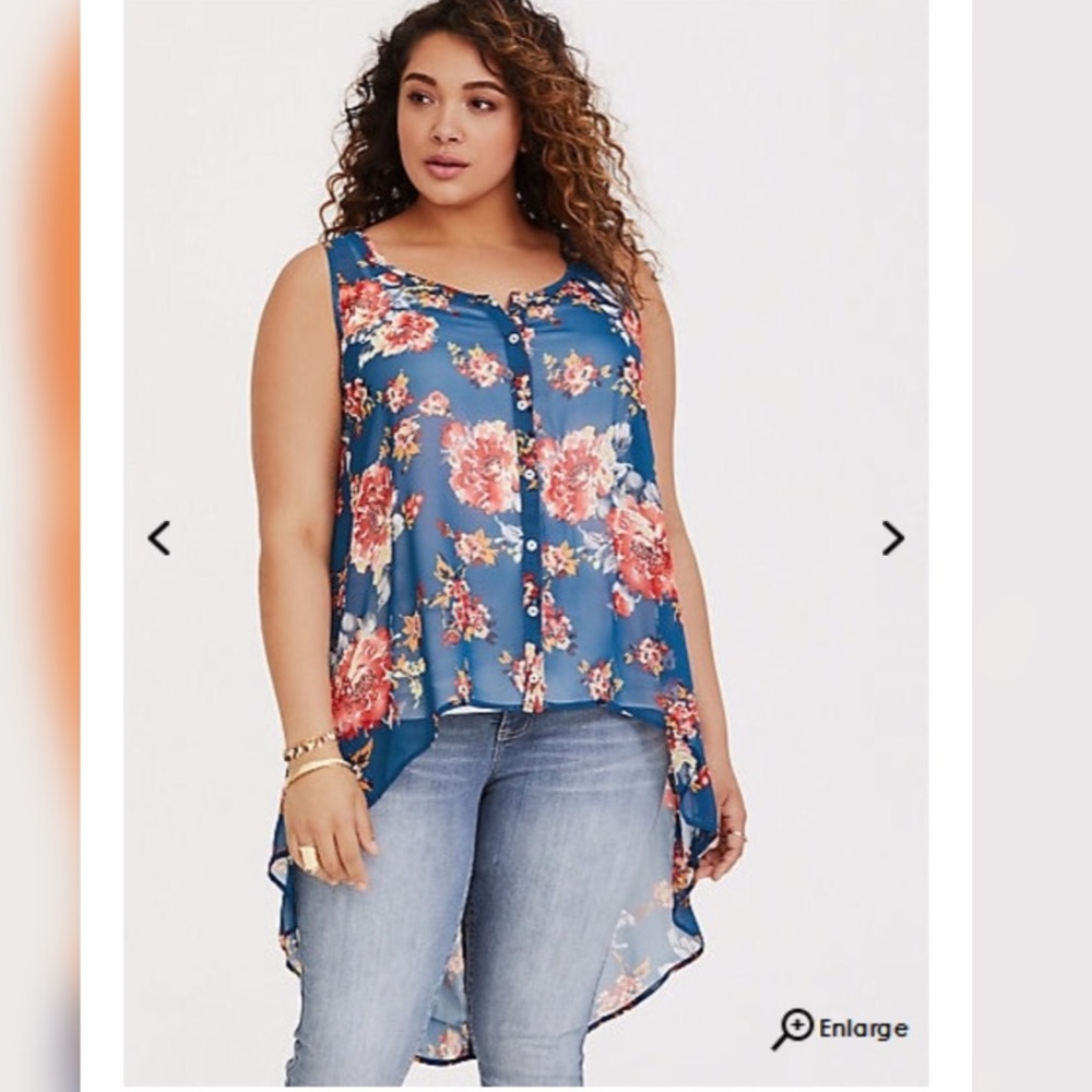 blue floral chiffon tank